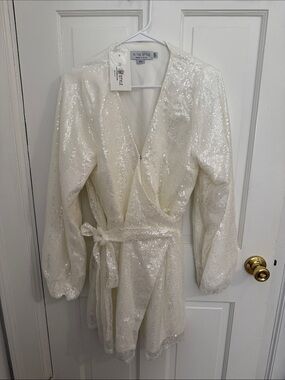 In The Style Ivory Sequin Long Sleeve Wrap Dress